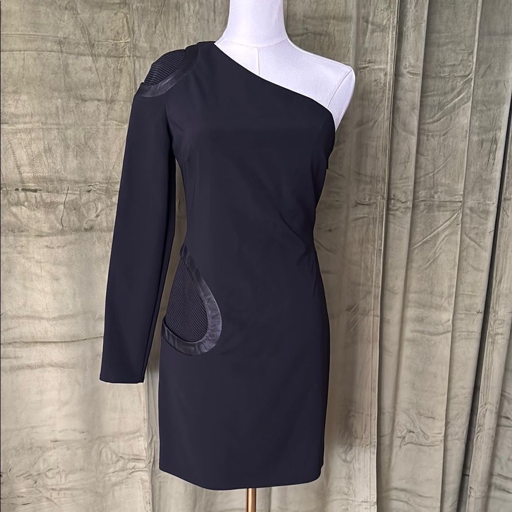 VERSACE Black One Shoulder Long Sleeve Cocktail Dress
